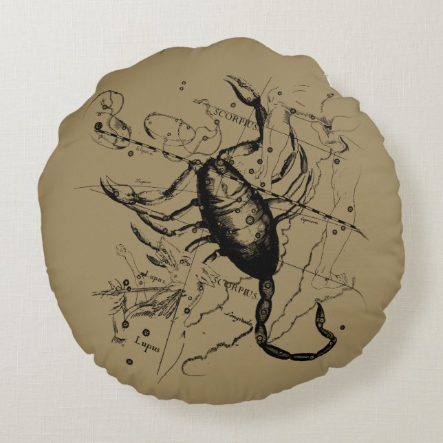 Coussins Ronds Scorpio Constellation Hevelius 1690 Engraving (Dos)