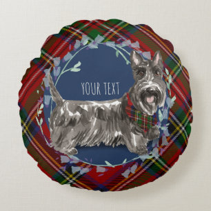 Coussins Ronds Scottie Chien Red Stewart Plaid