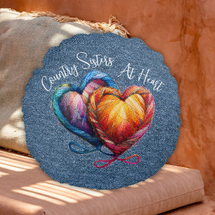 Coussins Ronds Script Soeurs au coeur
