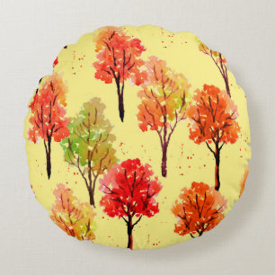 Coussins Ronds Seamless pattern, autumn trees. Watercolor illustr