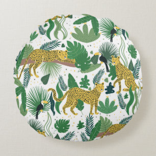Coussins Ronds seamless pattern of leopards in jungle. Summer tro