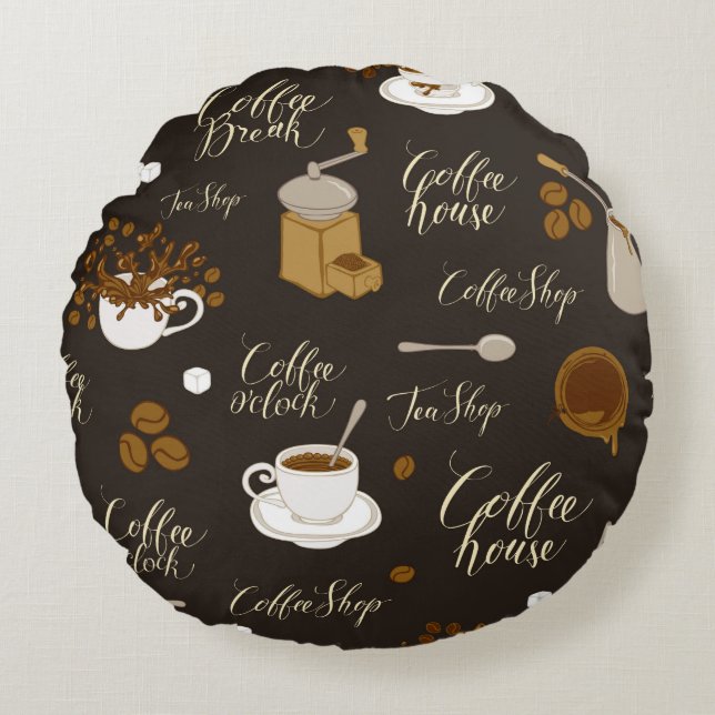Coussins Ronds Seamless pattern on tea and coffee theme in retro  (Devant)
