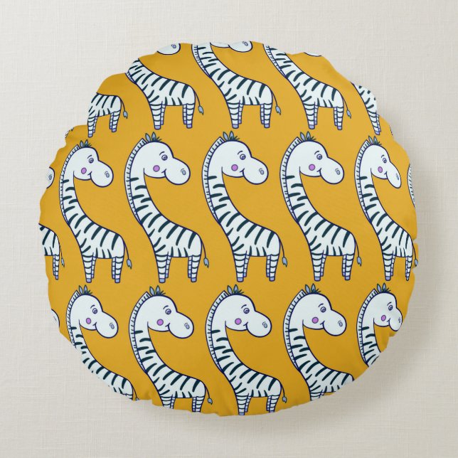 Coussins Ronds Seamless pattern with cute cartoon zebras yellow b (Devant)