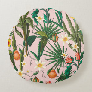 Coussins Ronds Seamless pattern with tropical leaf, flowers and f