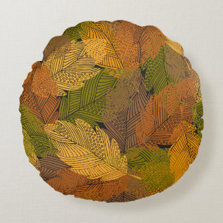 Coussins Ronds seamless vintage pattern with leaves in yellow col