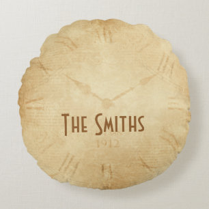 Coussins Ronds Sepia Horloge Face Steampunk