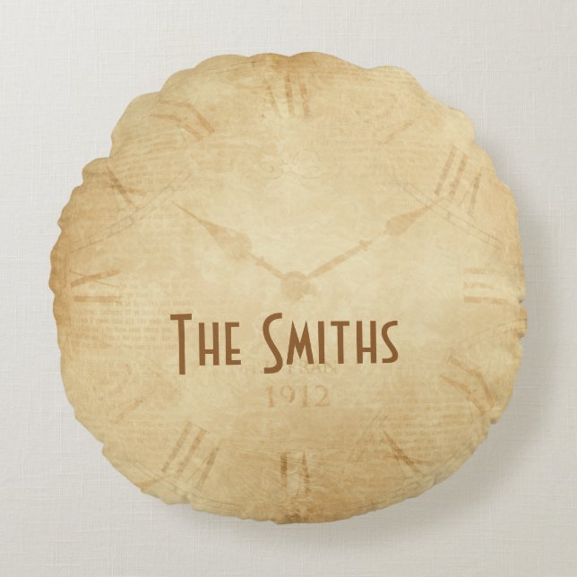 Coussins Ronds Sepia Horloge Face Steampunk (Devant)