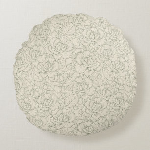 Coussins Ronds Serene Sage Green Roses vintages en fleurs