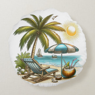 Coussins Ronds Serene Tropical Beach
