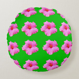 Coussins Ronds "Sérénité des Pétales : Hibiscus Rose sur une Toil
