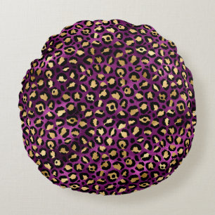 Coussins Ronds Série Purple and Gold Leopard Design 1