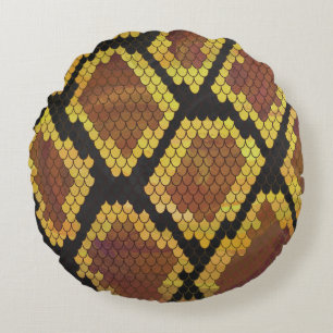Coussins Ronds Serpent Brown et impression or