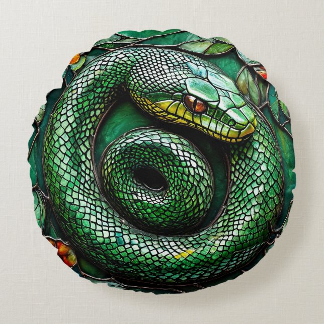 Coussins Ronds Serpent vert (Devant)
