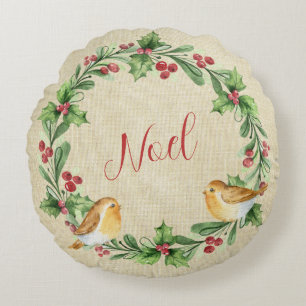 Coussins Ronds Serre de Berry Holly avec oiseaux - Noel