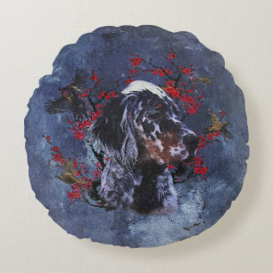 Coussins Ronds Setter anglais avec faisans, art