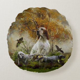 Coussins Ronds Setter anglais avec faisans, art