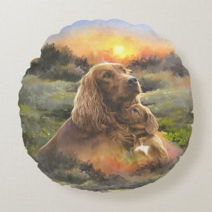 Coussins Ronds setter irlandais avec chiot