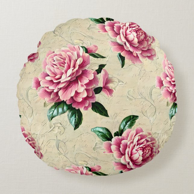 Coussins Ronds Shabby Chic Gardenias Rose (Devant)