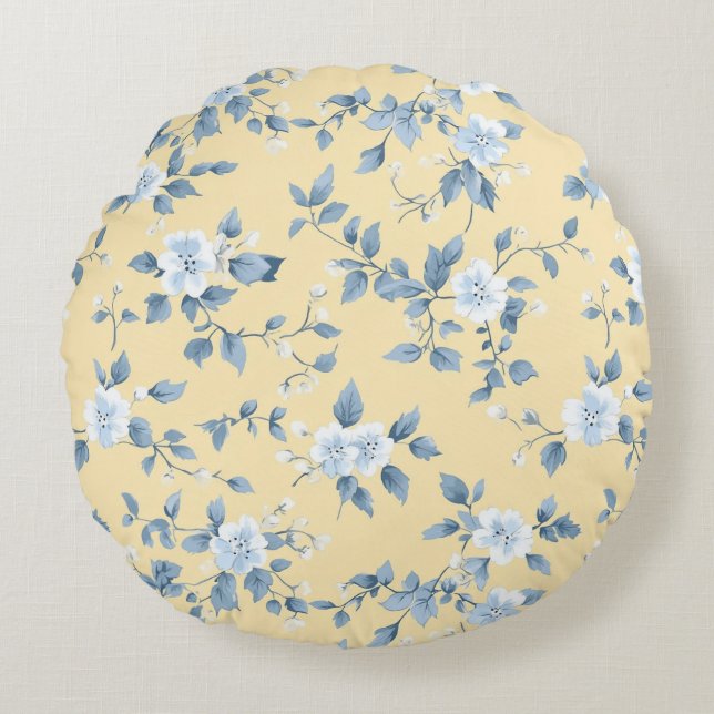Coussins Ronds Shabby Chic Lemon Floral Series Design #7 (Devant)