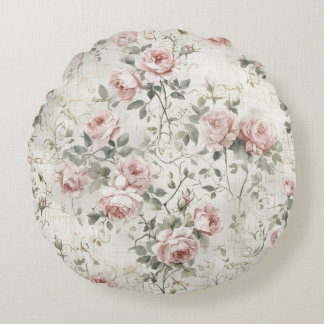 Coussins Ronds Shabby Chic Pink Roses Cottagecore