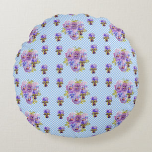 Coussins Ronds Shabby Pansy Floral Bleu En vichy Fleurs Rétro