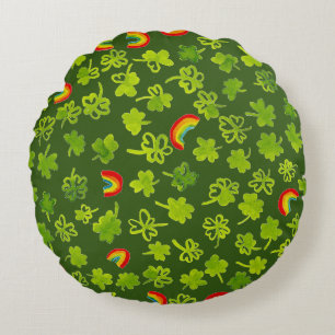 Coussins Ronds Shamrocks et Rainbows Aquarelle Vert irlandais