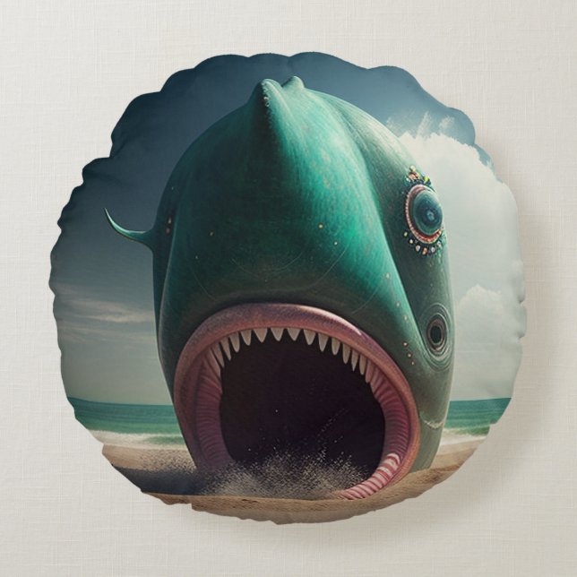 Coussins Ronds Shark sculpture on the beach (Devant)