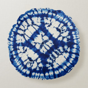 Coussins Ronds Shibori Tie Dye Mer du Sud Indigo Batik