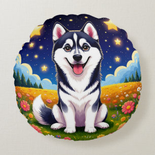 Coussins Ronds Sibérien Husky joueur