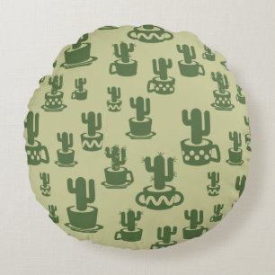 Coussins Ronds Silhouette de cactus succulent dans des tasses et 