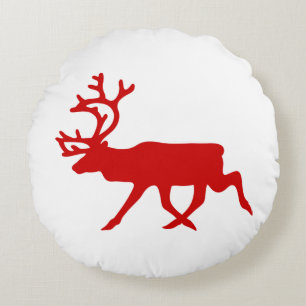 Coussins Ronds Silhouette de renne / caribou rouge