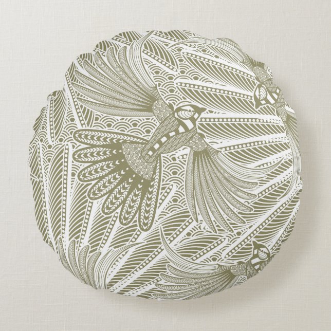 Coussins Ronds Silhouette d'oiseau tiré à la main (Devant)