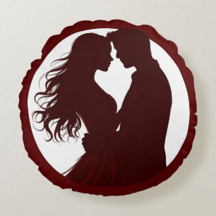 Coussins Ronds Silhouette d'un couple s'étreignant face à face