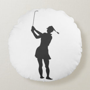 Coussins Ronds Silhouette d'une femme jouant au golf