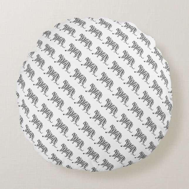 Coussins Ronds Silhouette Tiger noir et blanc (Devant)