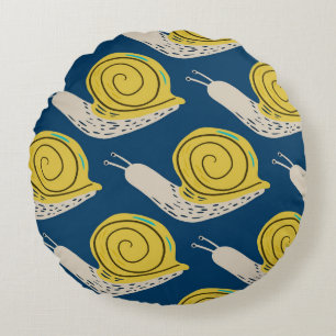 Coussins Ronds Silhouettes d'escargots : jaune, motif rose.