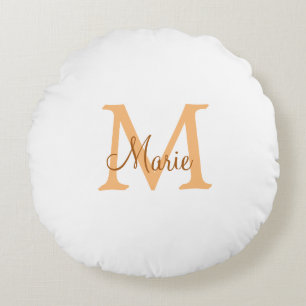 Coussins Ronds simple minimal add name monogram orange brown thr