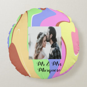 Coussins Ronds simple minimal add your name photo pink blue green