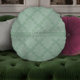 Coussins Ronds Simple Moderne Blanc Floral Damas Lumière Sage
