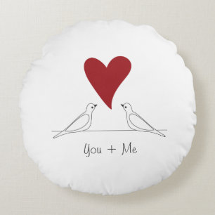 Coussins Ronds Simple Moderne Couple au Coeur Rouge Colombes Blan