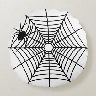 Coussins Ronds Simple Spiderweb Avec Araignée Silhouette Hallowee