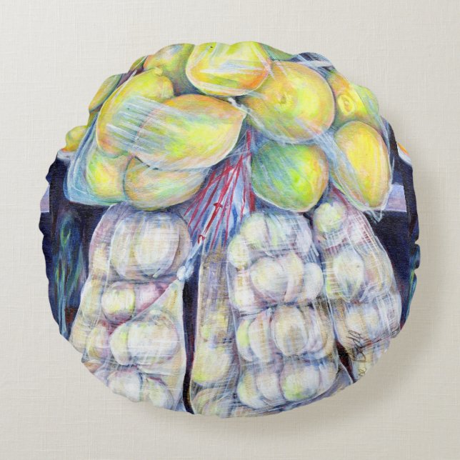 Coussins Ronds Singapour : Les merveilles des marchés occidentaux (Devant)