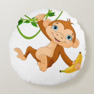 Coussins Ronds Singe mignon avec banane