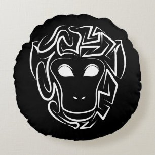 Coussins Ronds Singe tribal noir et blanc