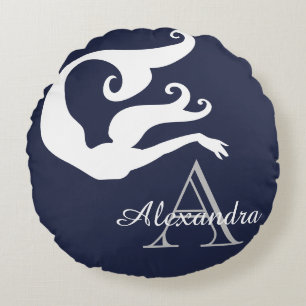 Coussins Ronds Sirène personnalisée White Navy bleu monogrammée