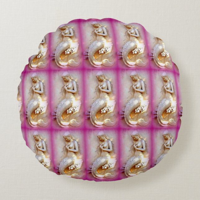Coussins Ronds sirènes assis oreiller rond rose (Devant)