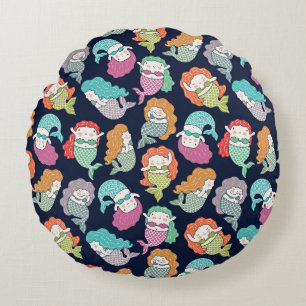 Coussins Ronds Sirènes : motif sans soudure fantaisiste.
