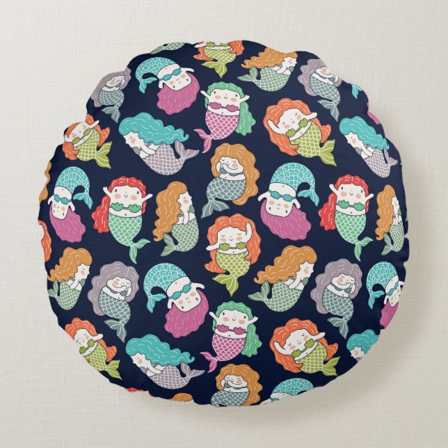 Coussins Ronds Sirènes : motif sans soudure fantaisiste. (Devant)