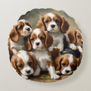 Coussins Ronds Six Chiots Espagnols Cavaliers Juste Pour Mignonne