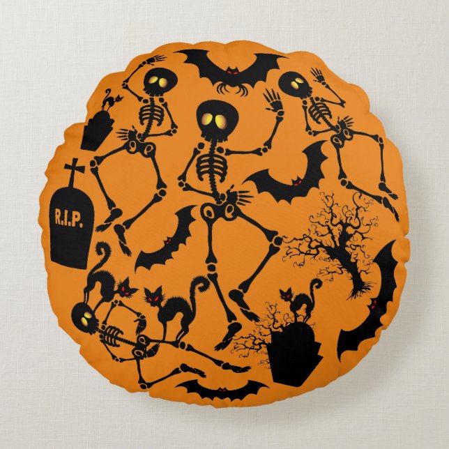 Coussins Ronds Skeletons d'Halloween Macabre Dance (Devant)